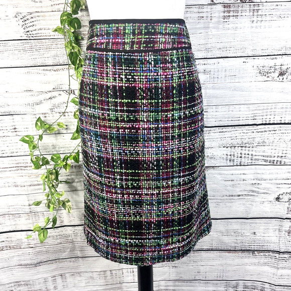 Talbots Dresses & Skirts - Talbots Skirt size 10 Black Pink Green Plaid Tweed Wool Straight Knee Career